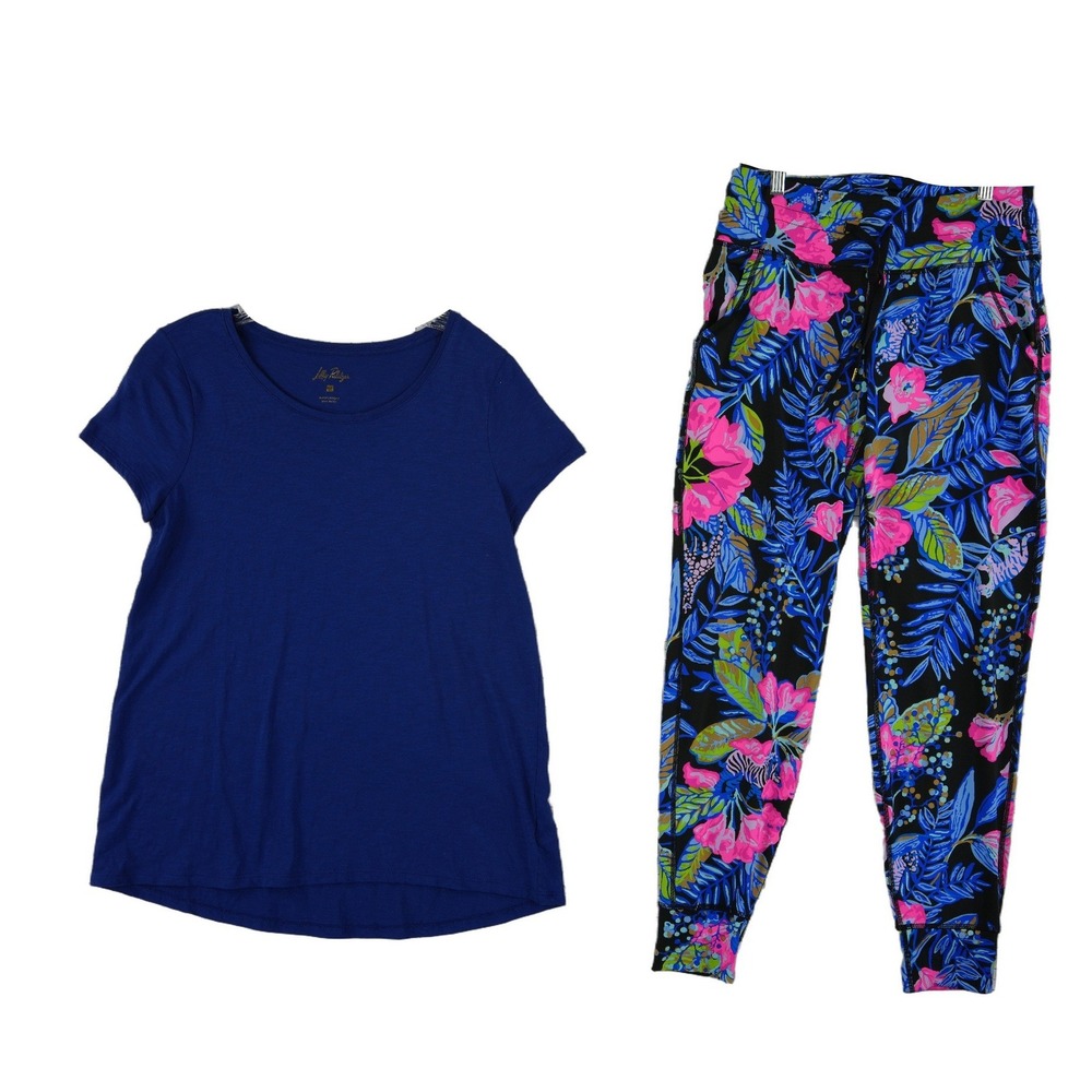 Lilly Pulitzer Luxletic Joggers Pima Top Set Womens Size Medium Floral Pockets